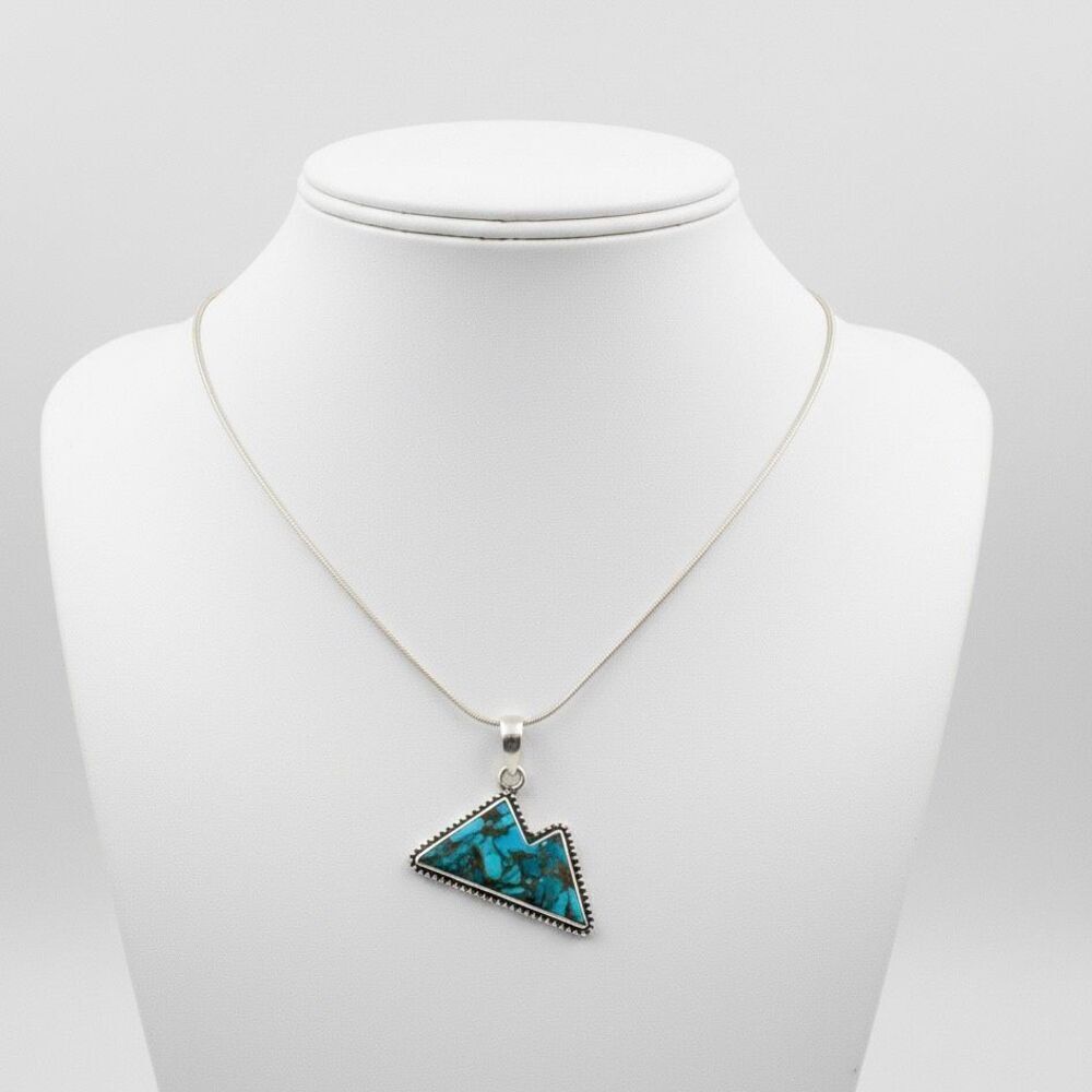 Stunning Sterling Silver Turquoise Mountain Pendant Necklace Western Style New